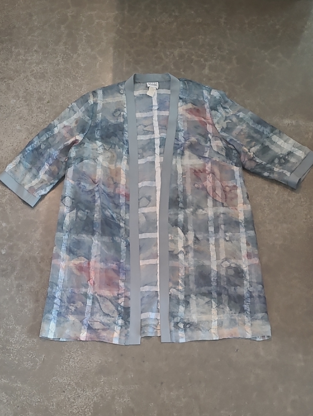 VINTAGE SHEER CRINKLE TEXTURED WATER COLOR KIMONO JACKET